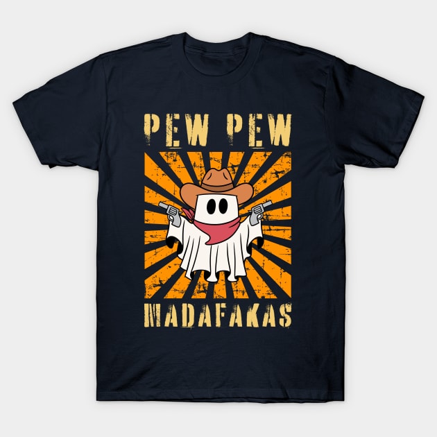 Pew Pew Madafakas Ghost Halloween T-Shirt by Owlora Studios